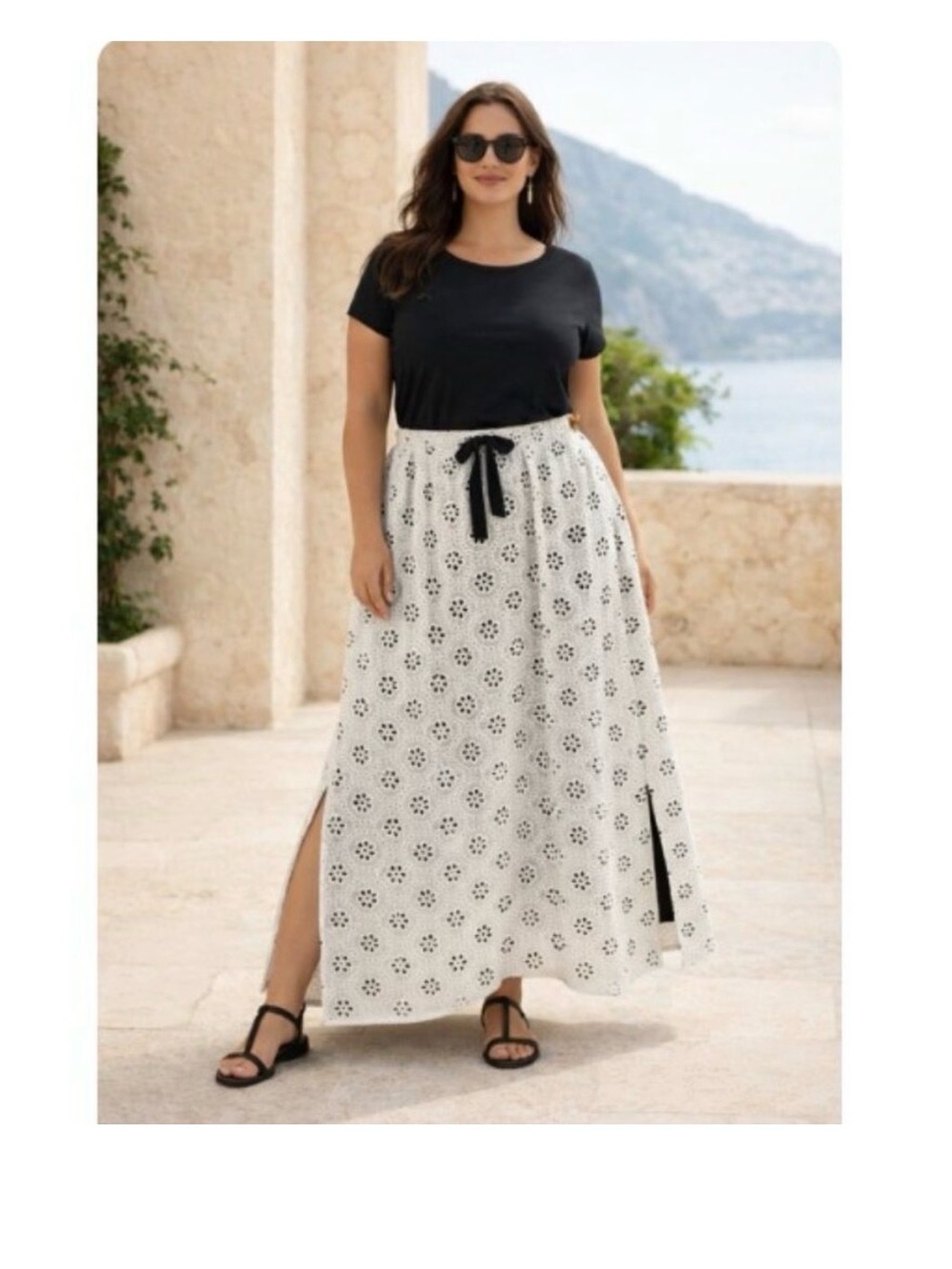 Pari Passu Eyelet Lace White over Black Long Skirt Sz 4 (us 18)